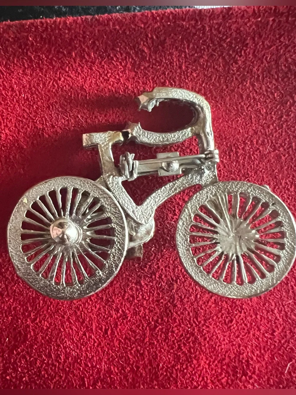Vintage Brooch Pin Silver Bicycle Rhinestone Whimsical Bike